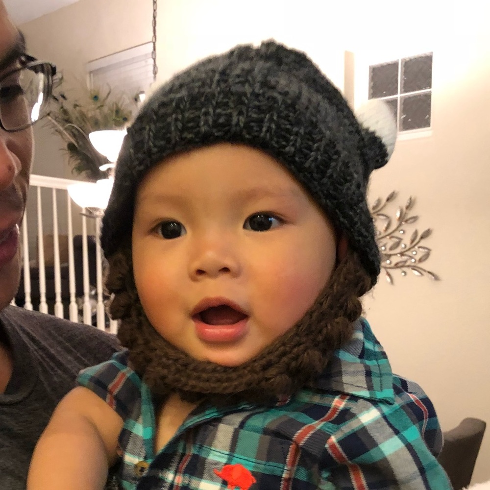 Knit Viking beanie with beard 12-24mo